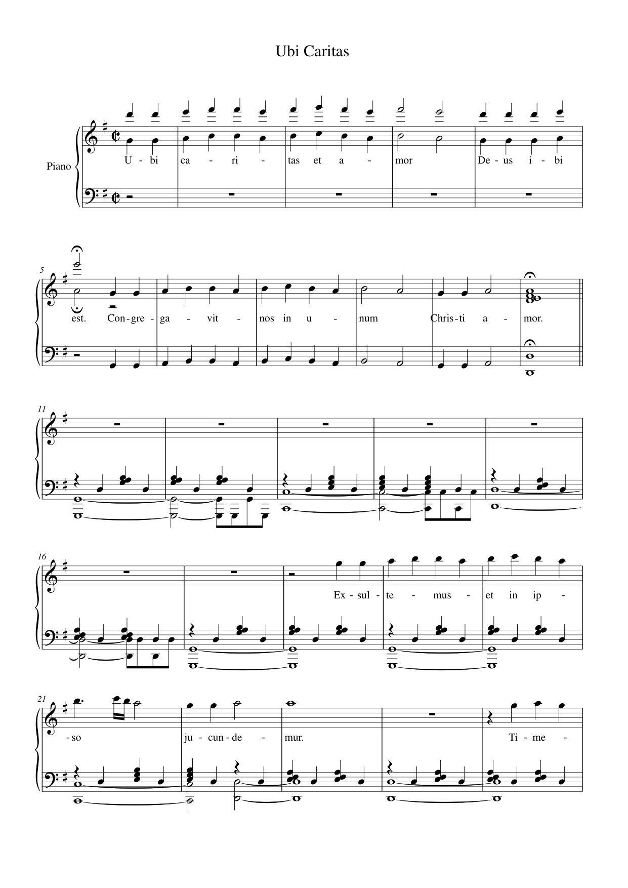 Ubi Caritas Piano Sheet Music Page 1 Free PDF
