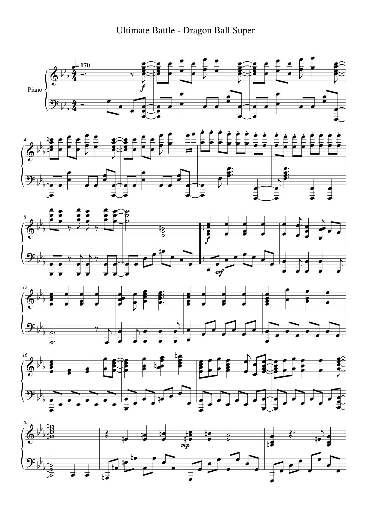Ultimate Battle Piano Sheet Music Page 1 Free PDF
