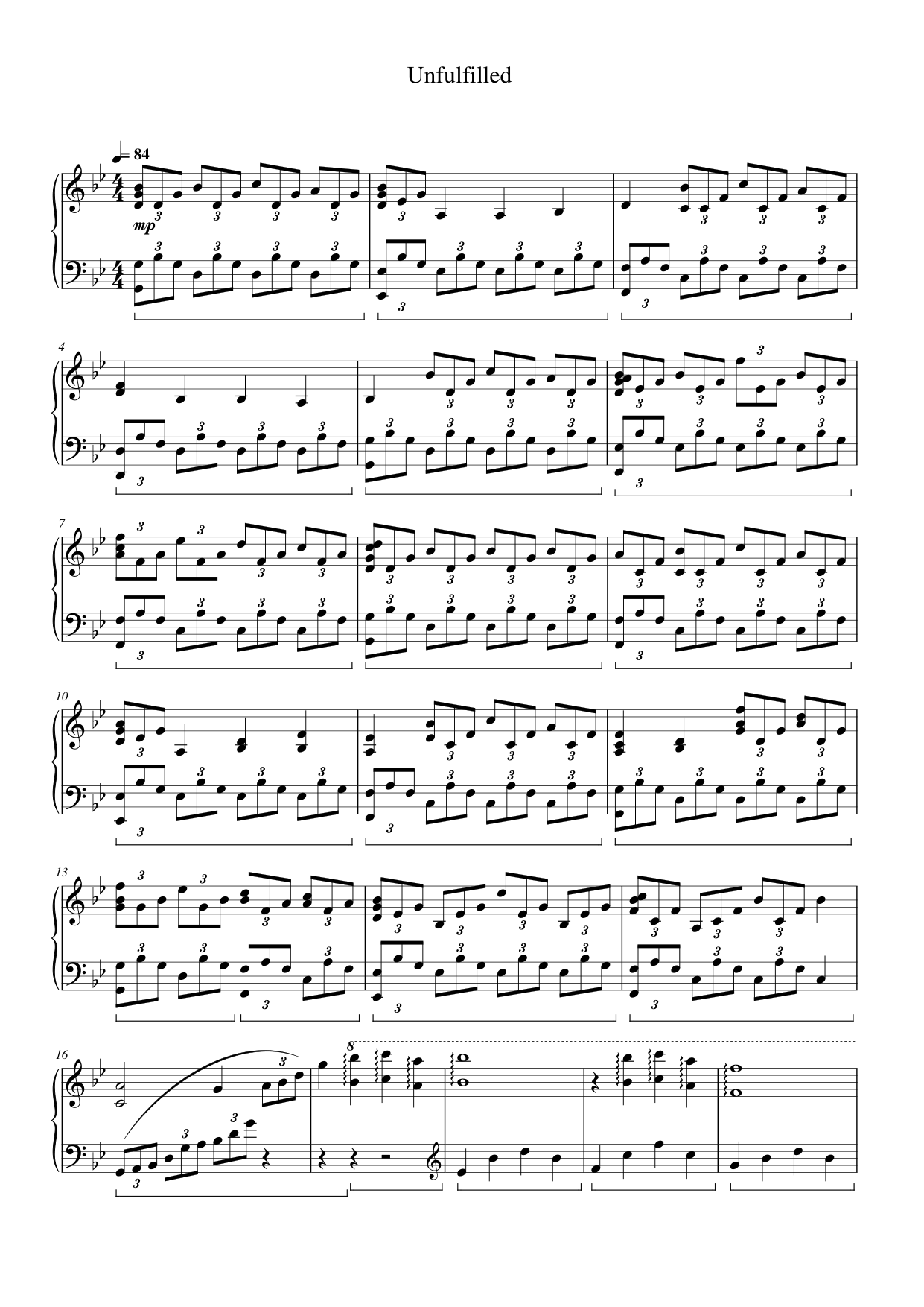 Unfulfilled Piano Sheet Music Page 1 Free PDF