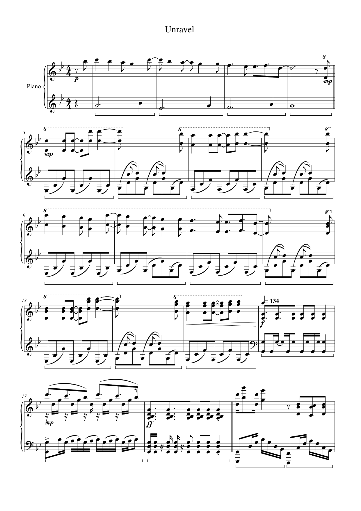 Unravel Piano Sheet Music Free PDF