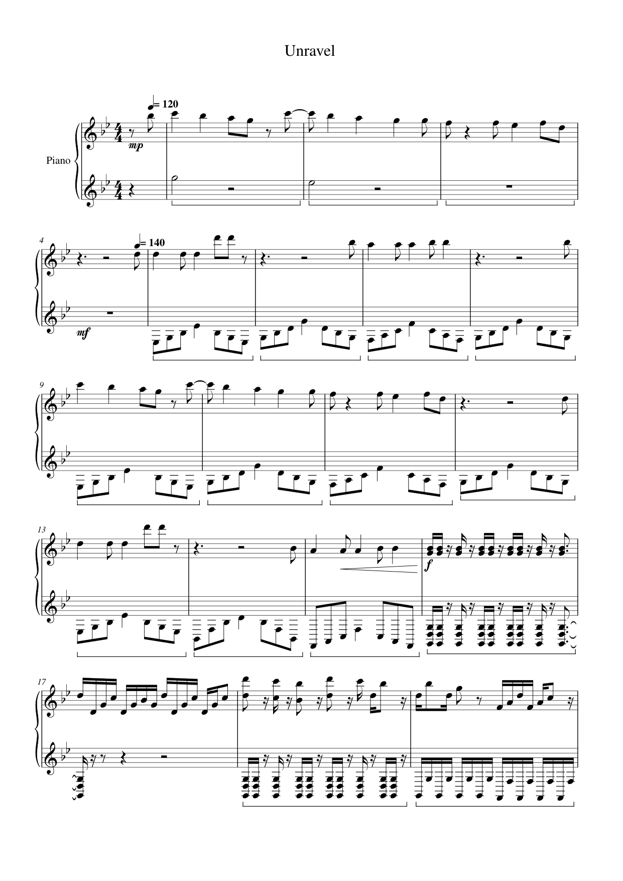 Unravel Piano Sheet Music Page 1 Free PDF