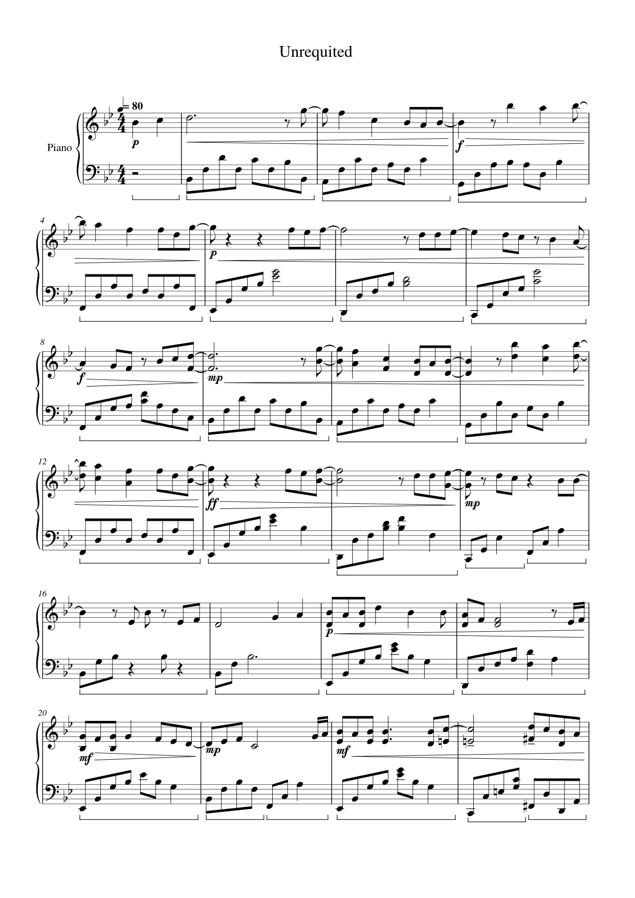 Unrequited Piano Sheet Music Page 1 Free PDF