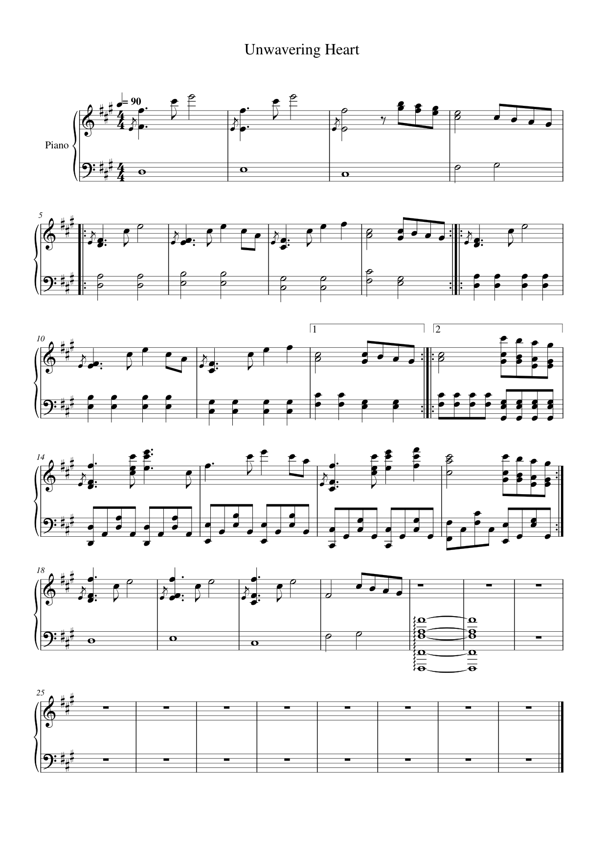 Unwavering Heart Piano Sheet Music Page 1 Free PDF