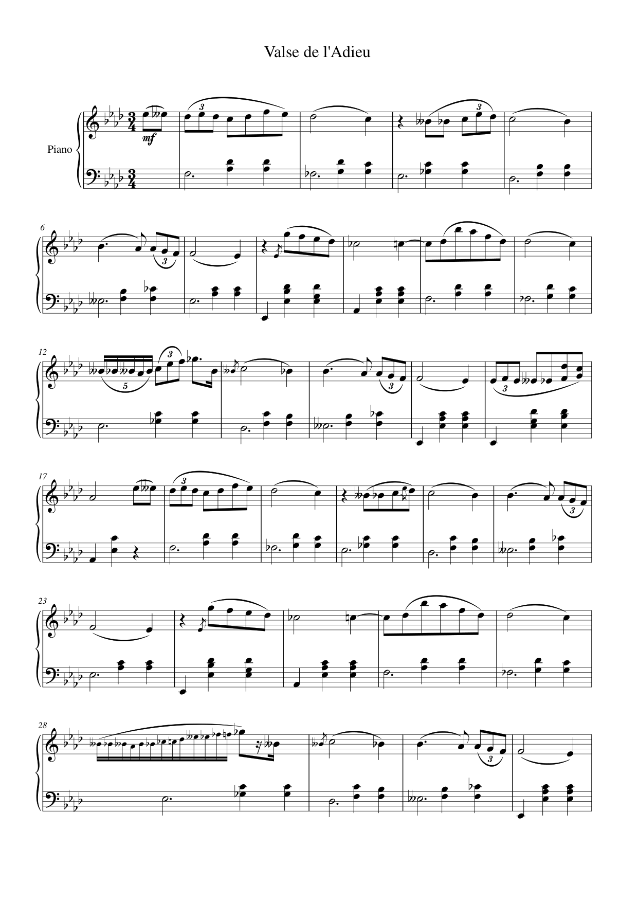 Valse de l'Adieu Piano Sheet Music Page 1 Free PDF