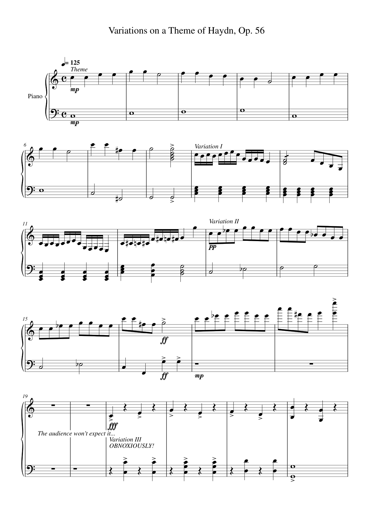 Variations on a Theme of Haydn, Op. 56 Piano Sheet Music Free PDF