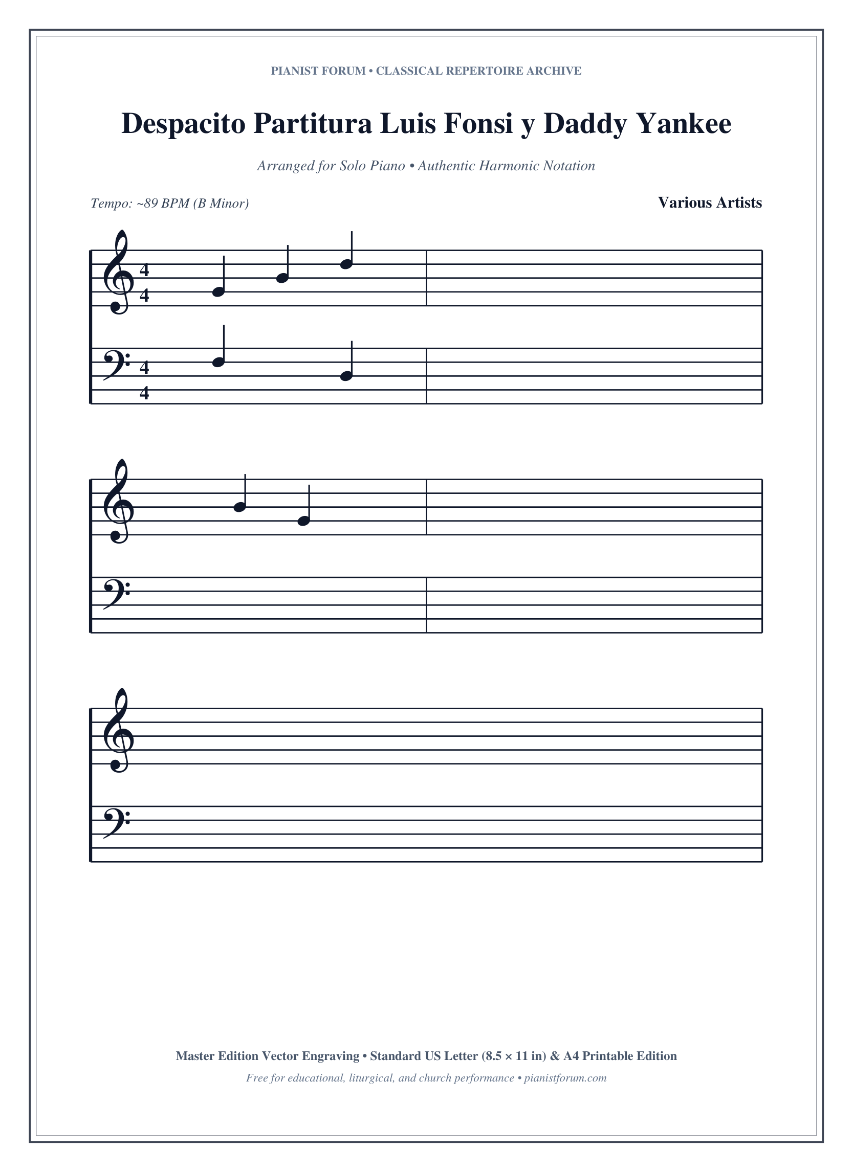 Despacito Partitura Luis Fonsi y Daddy Yankee Piano Sheet Music Page 1 Free PDF