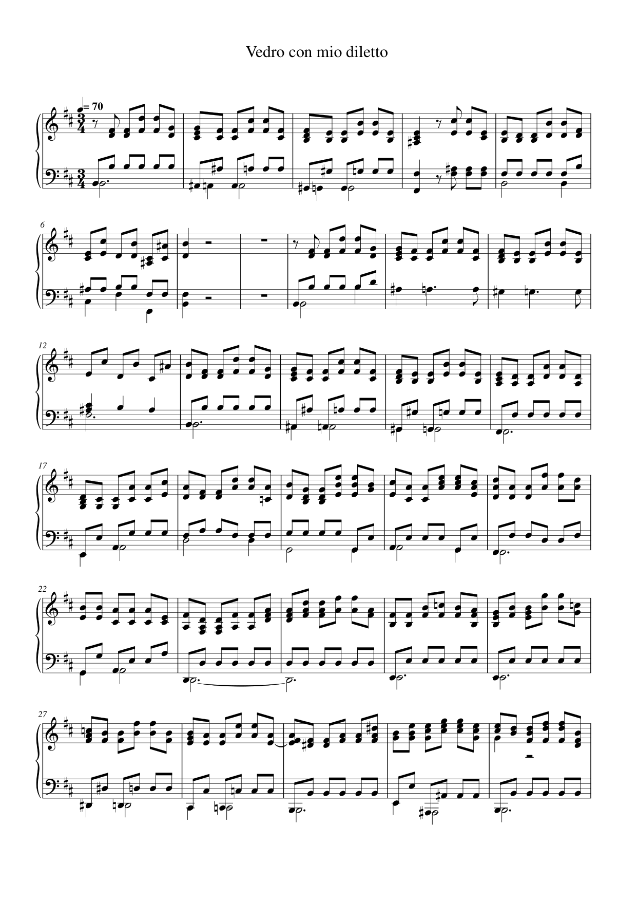 Vedro con mio diletto Piano Sheet Music Page 1 Free PDF