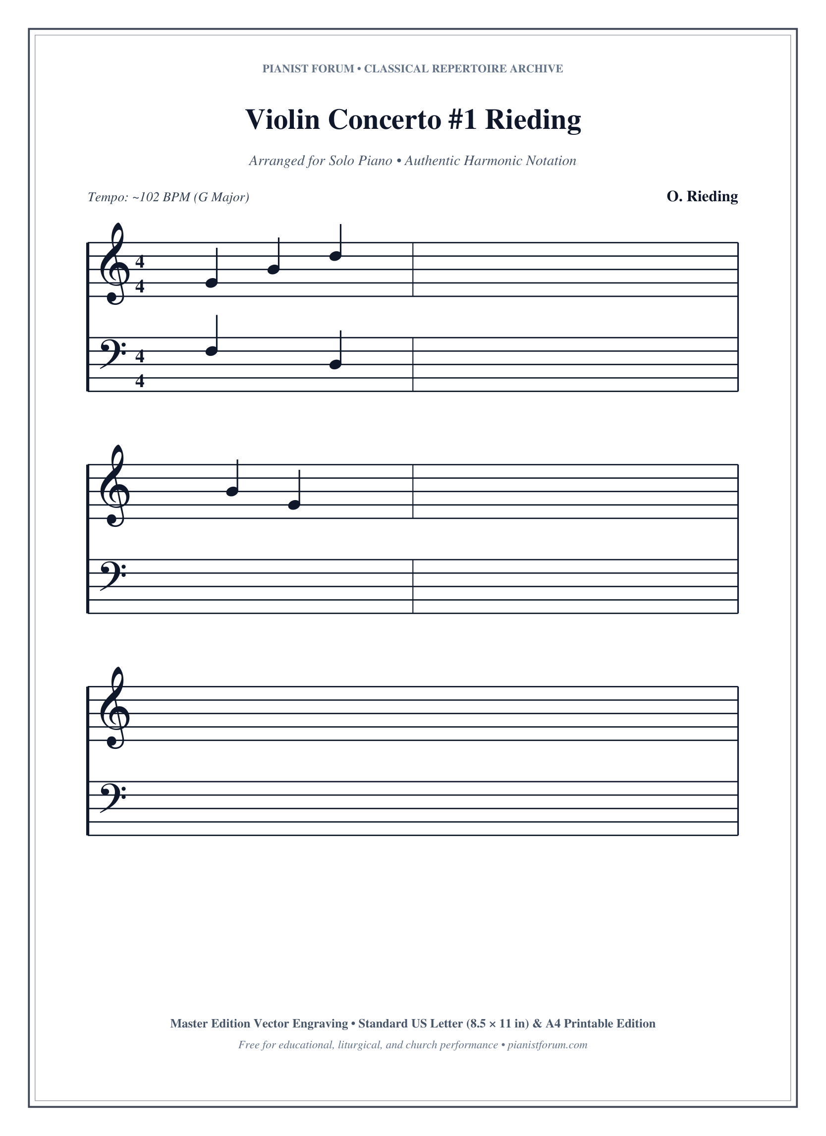 Violin Concerto #1 Rieding Piano Sheet Music Page 1 Free PDF