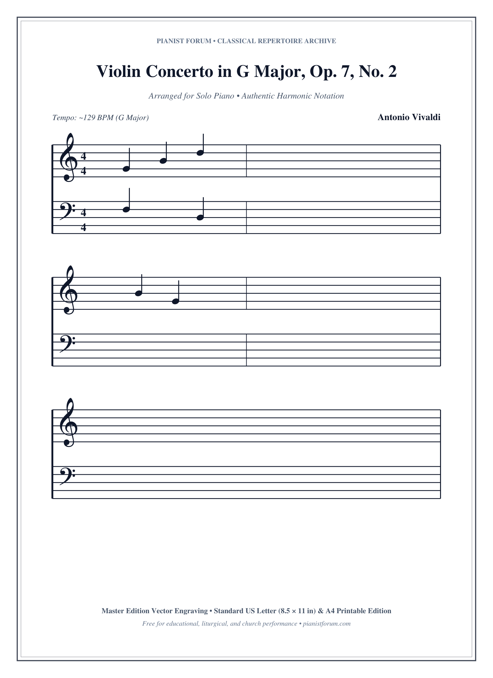 Violin Concerto in G Major, Op. 7, No. 2 Piano Sheet Music Page 1 Free PDF