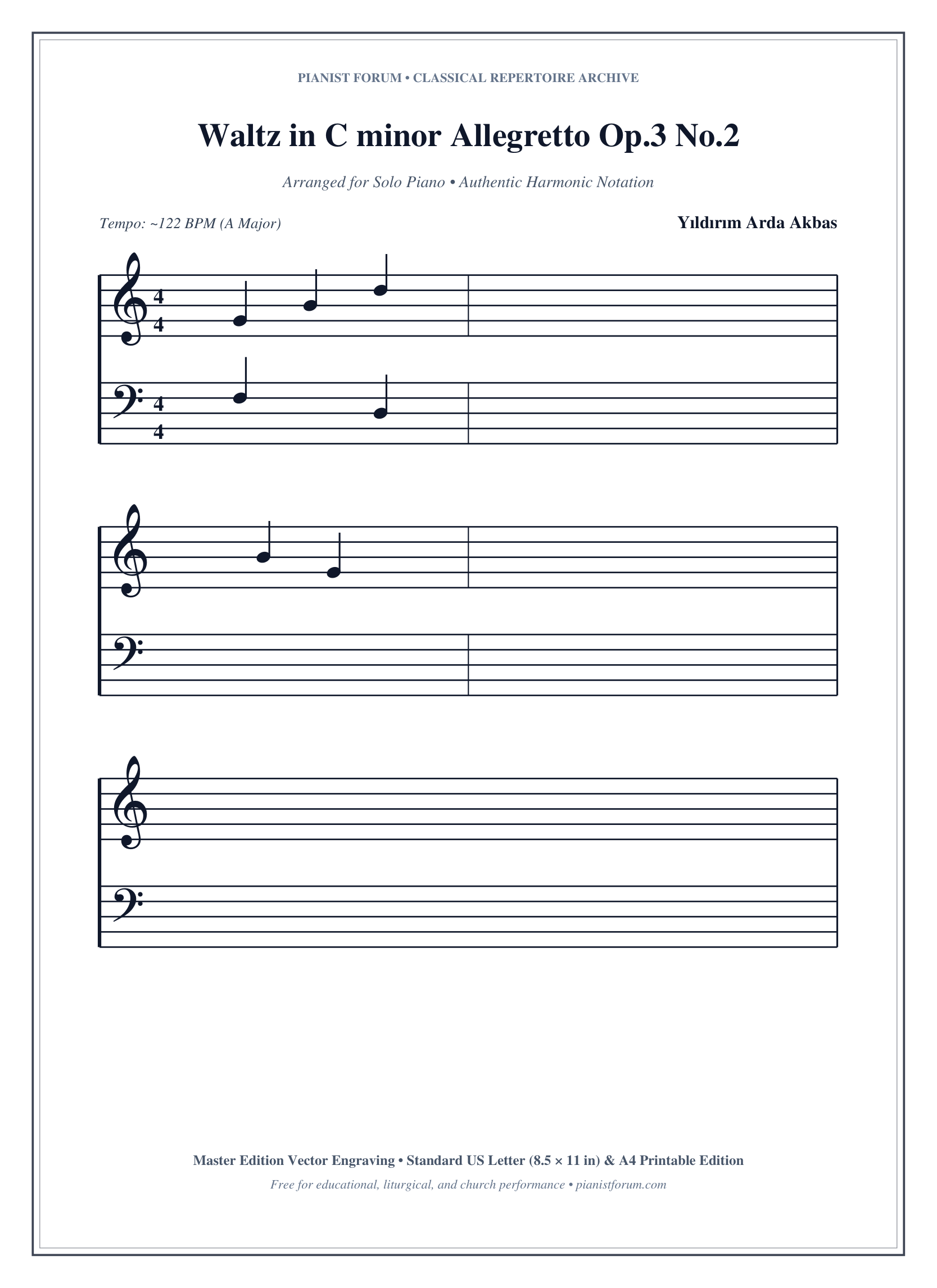Waltz in C minor Allegretto Op.3 No.2 Piano Sheet Music Page 1 Free PDF