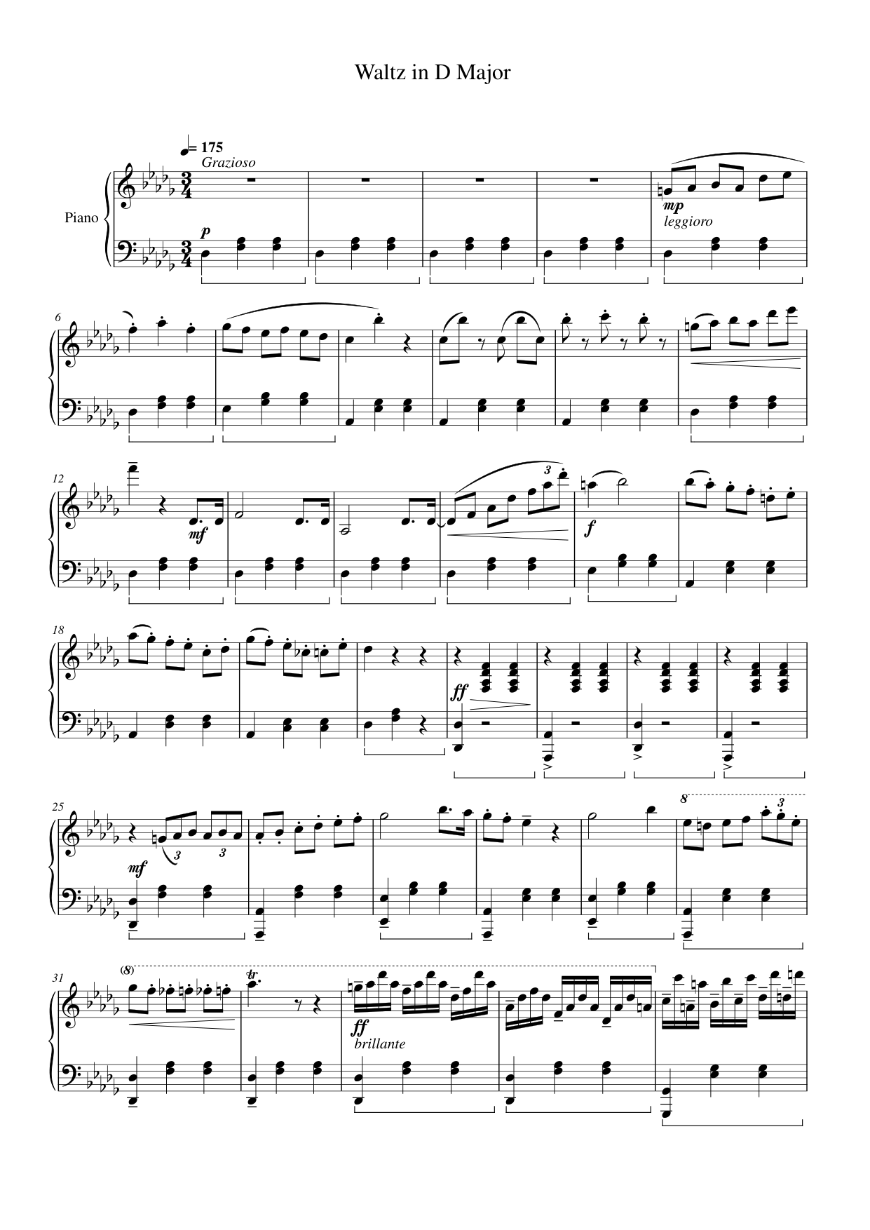 Waltz in D♭ Major Piano Sheet Music Page 1 Free PDF