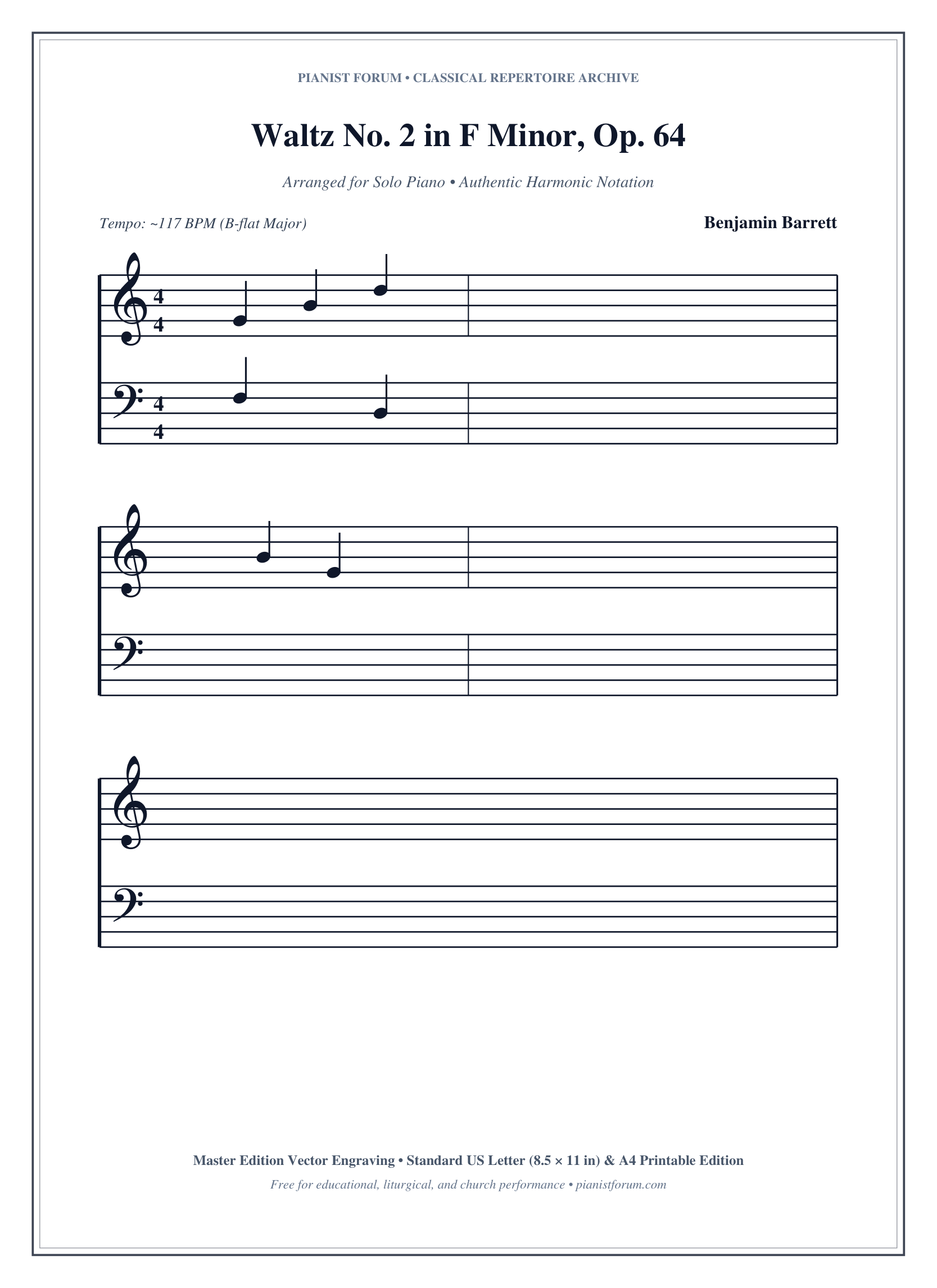 Waltz No. 2 in F Minor, Op. 64 Piano Sheet Music Page 1 Free PDF
