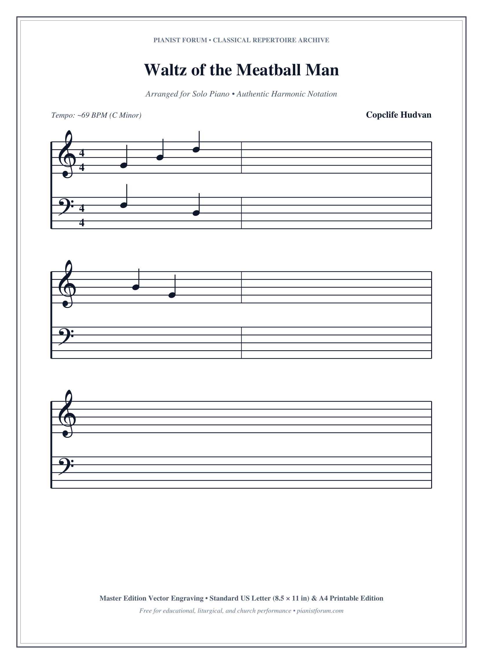Waltz of the Meatball Man Piano Sheet Music Page 1 Free PDF