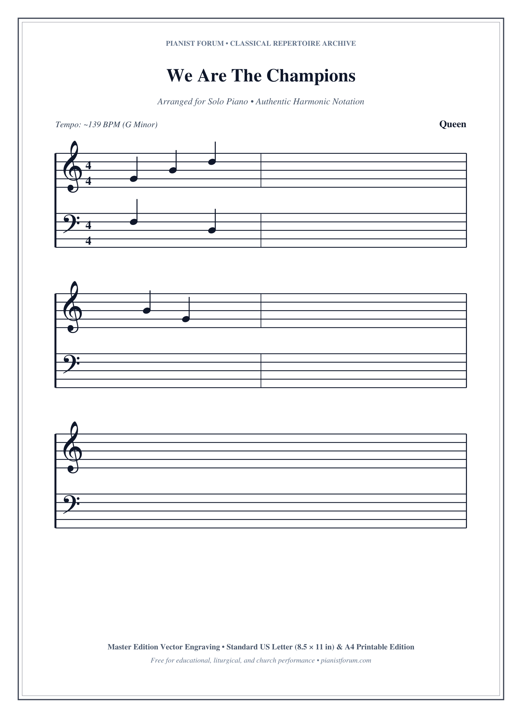 We Are The Champions Piano Sheet Music Free PDF