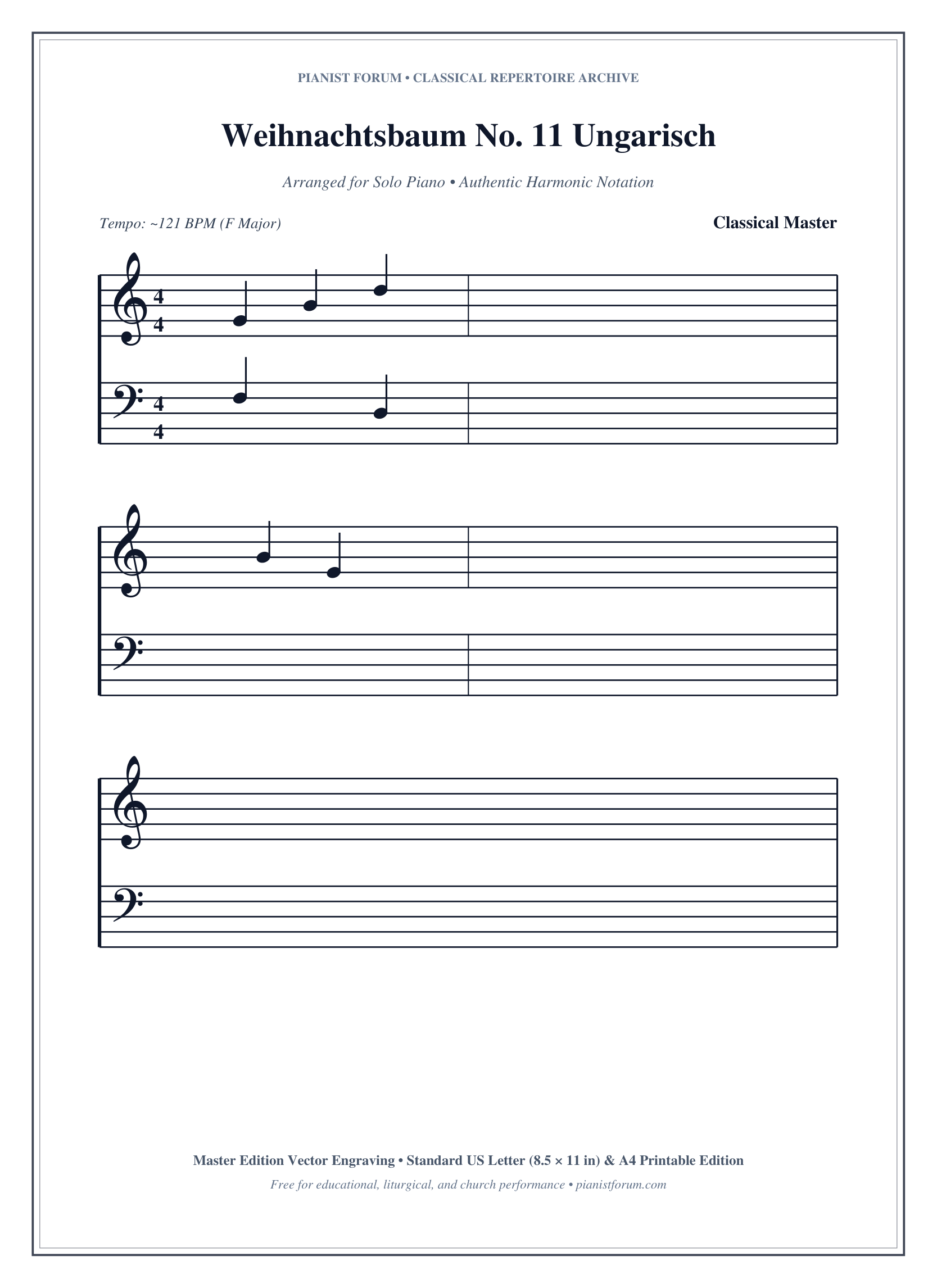 Weihnachtsbaum No. 11 Ungarisch Piano Sheet Music Page 1 Free PDF