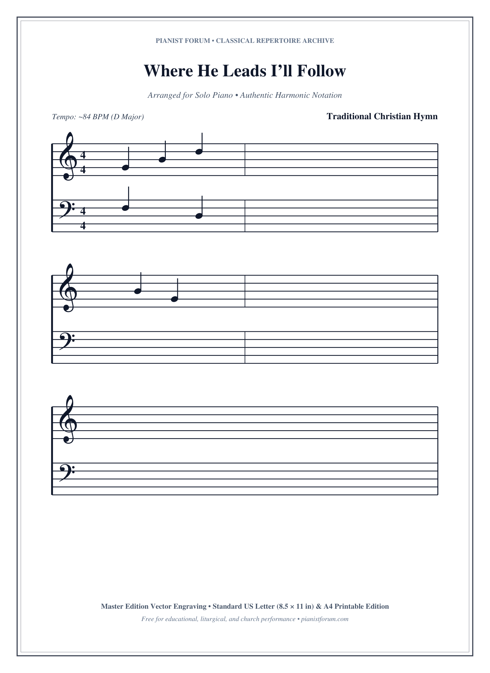 Where He Leads I’ll Follow Piano Sheet Music Page 1 Free PDF
