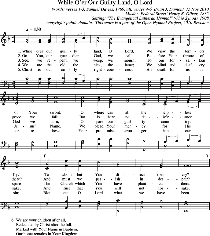While O'er Our Guilty Land, O Lord Piano Sheet Music Page 1 Free PDF