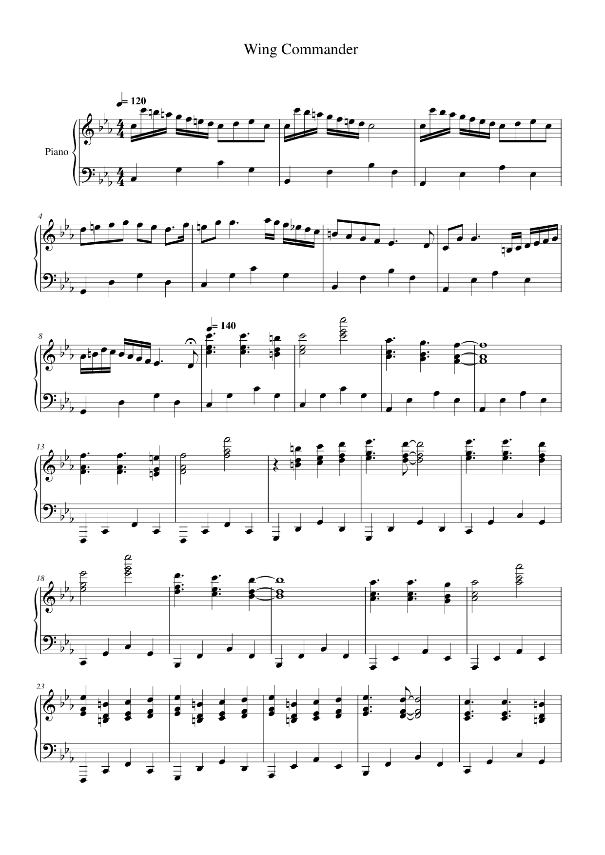 Wing Commander Piano Sheet Music Page 1 Free PDF