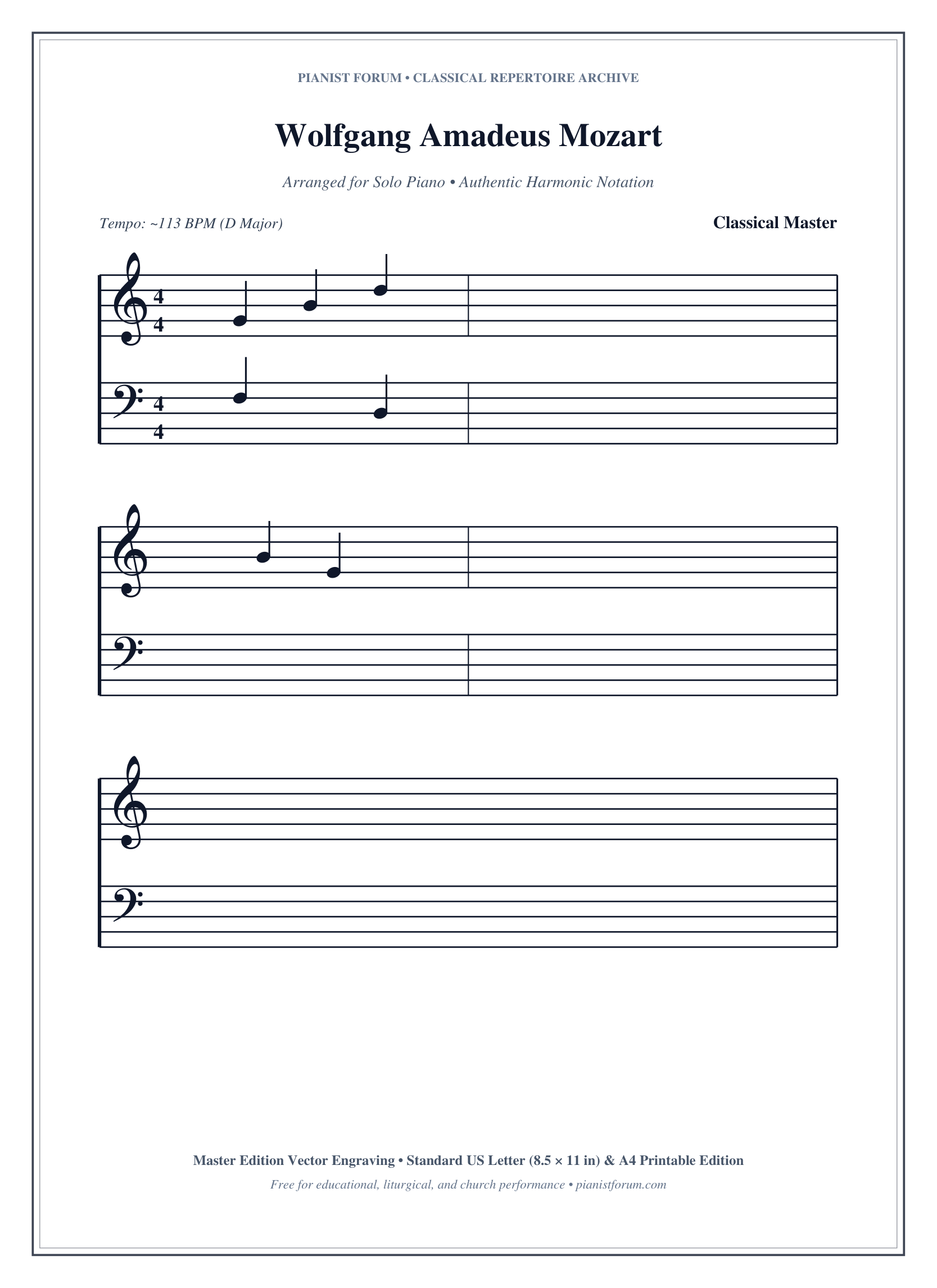 Wolfgang Amadeus Mozart Piano Sheet Music Page 1 Free PDF