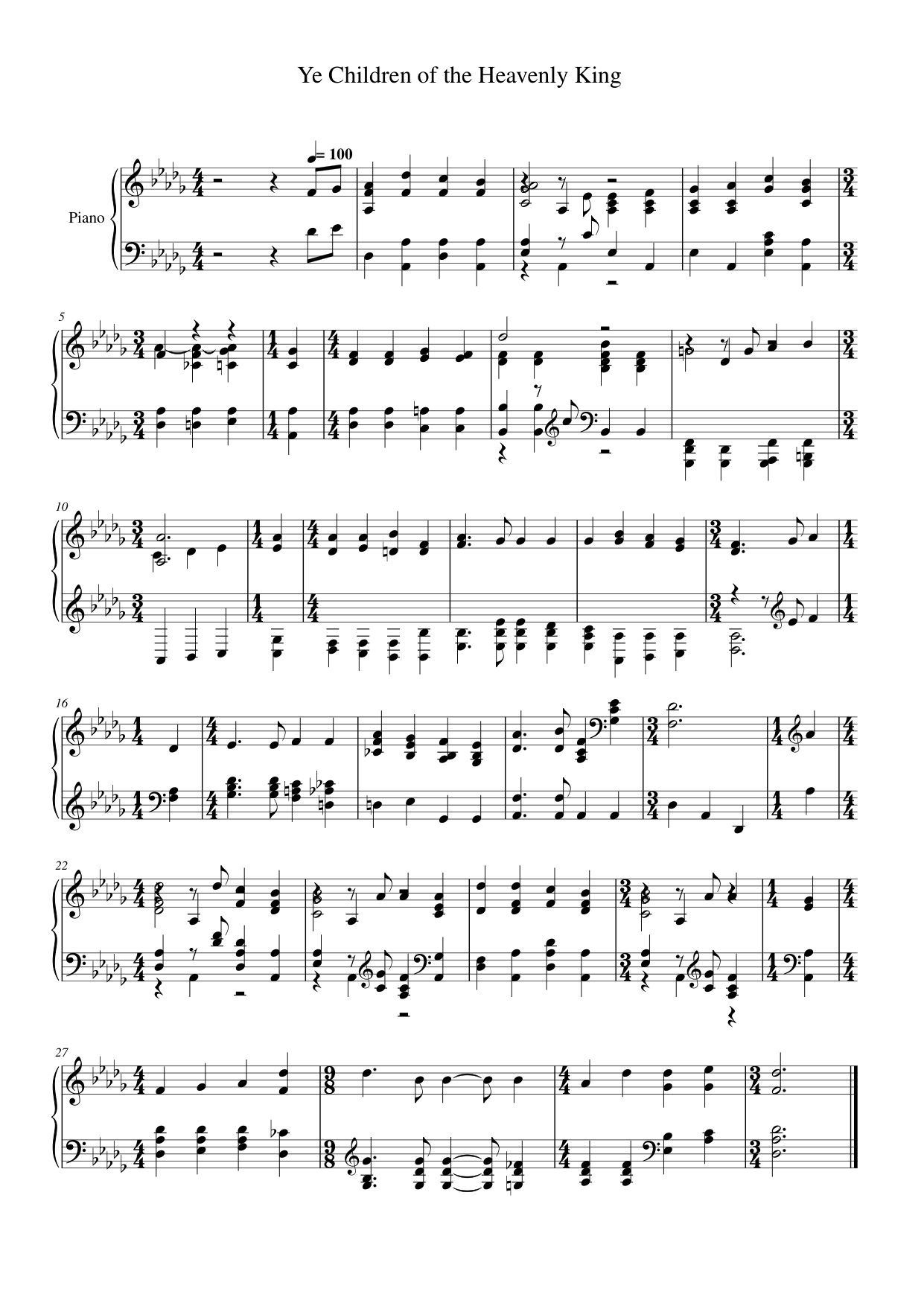 Ye Children of the Heavenly King Piano Sheet Music Free PDF