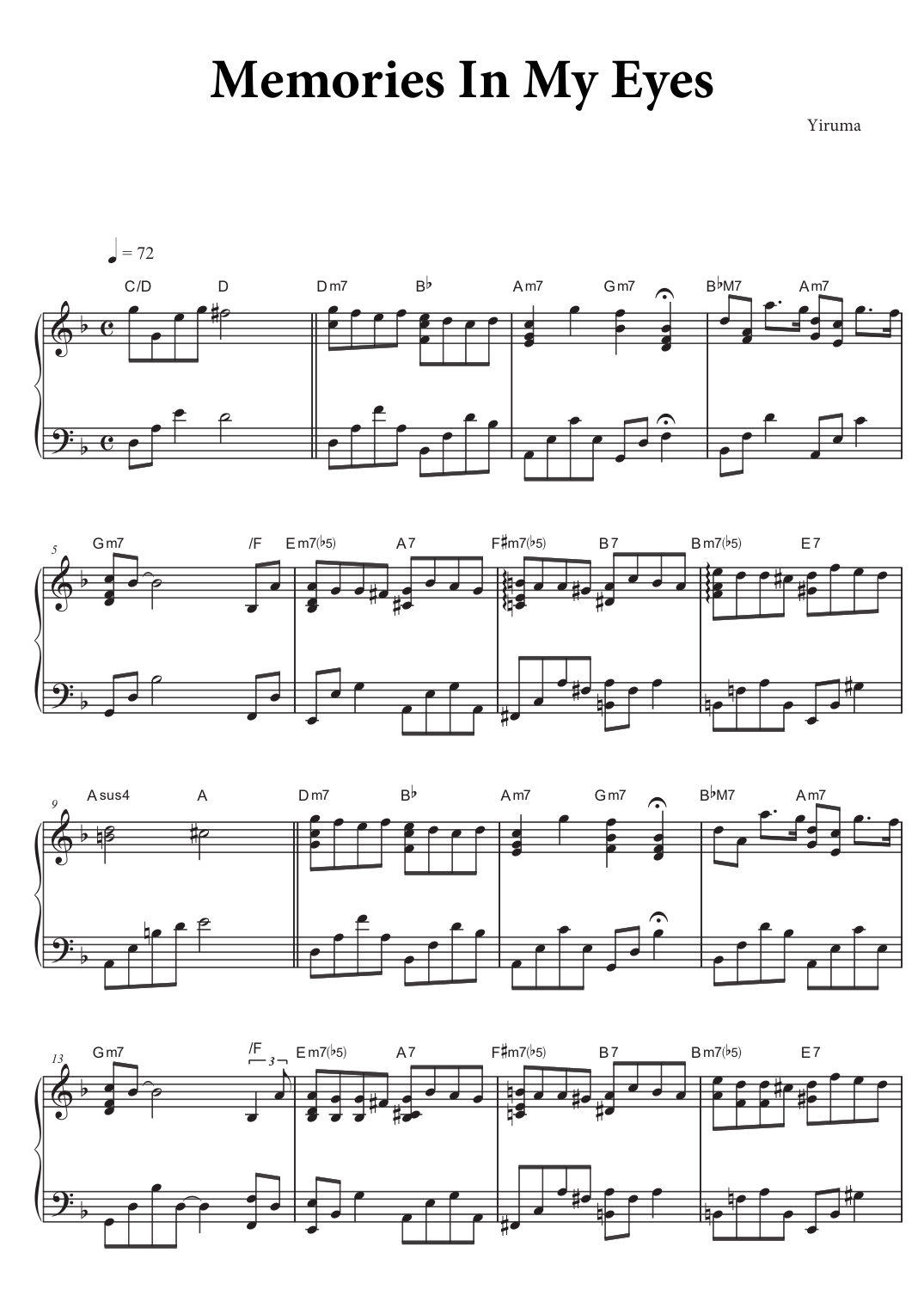 Memories In My Eyes Piano Sheet Music Page 1 Free PDF