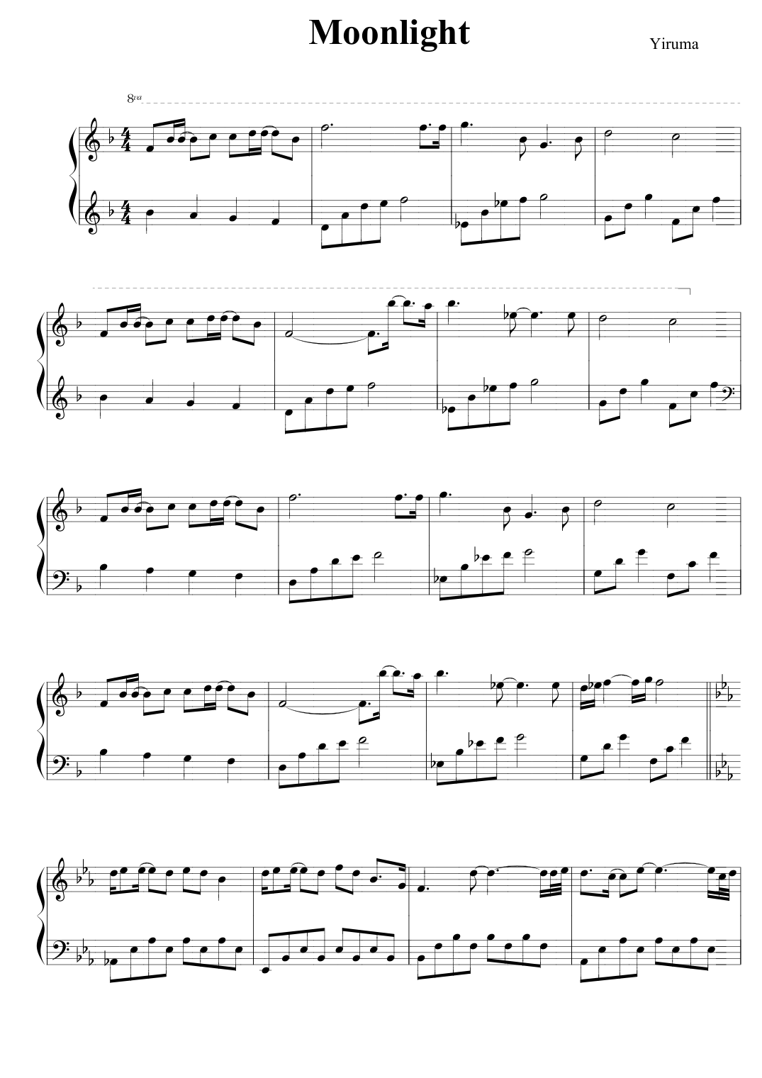 Moonlight Piano Sheet Music Page 1 Free PDF