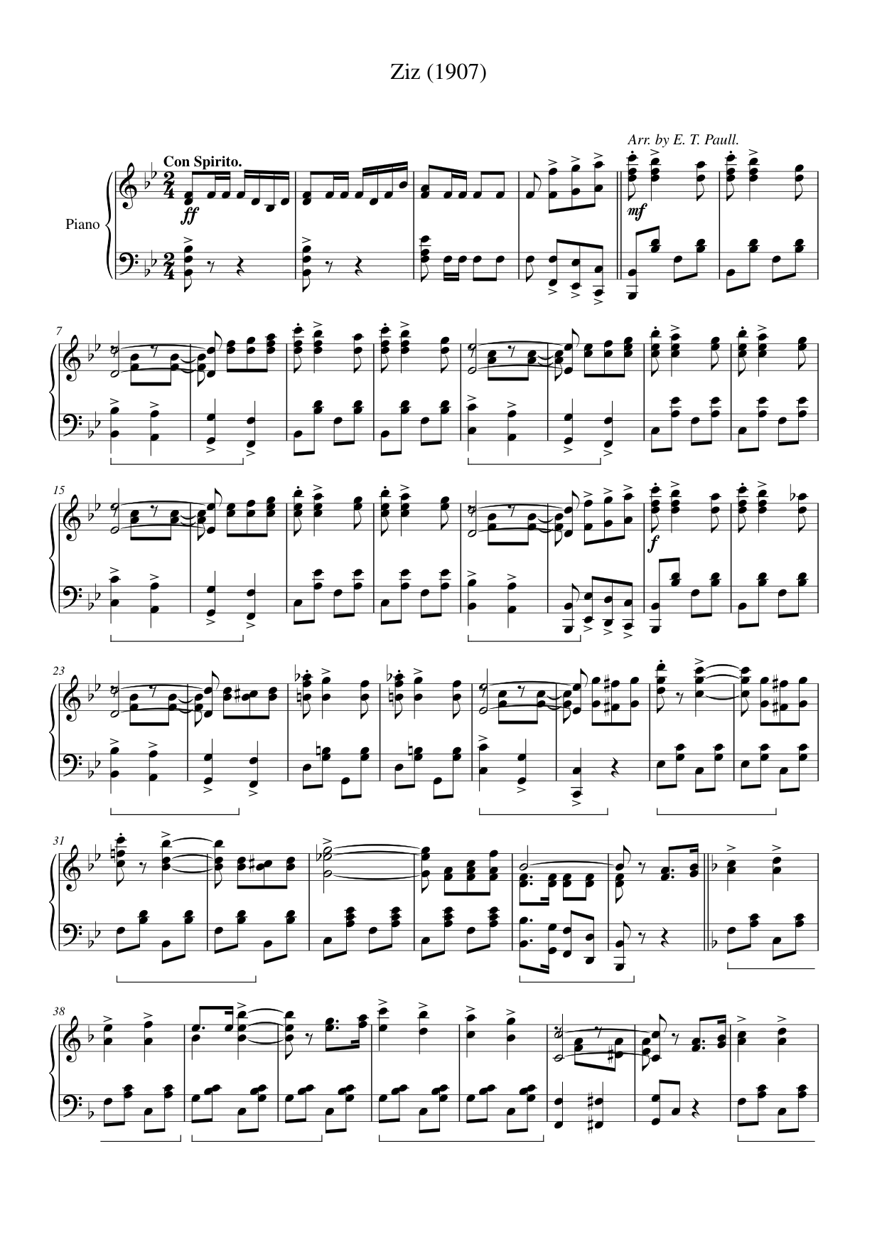 Ziz (1907) Piano Sheet Music Page 1 Free PDF
