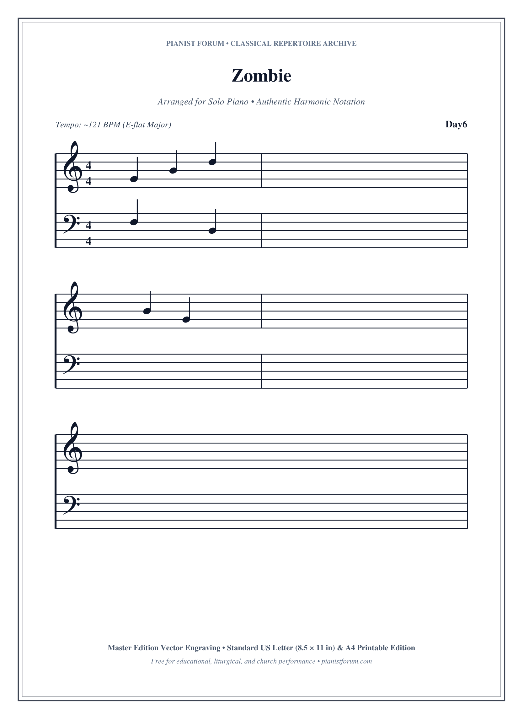 Zombie Piano Sheet Music Page 1 Free PDF