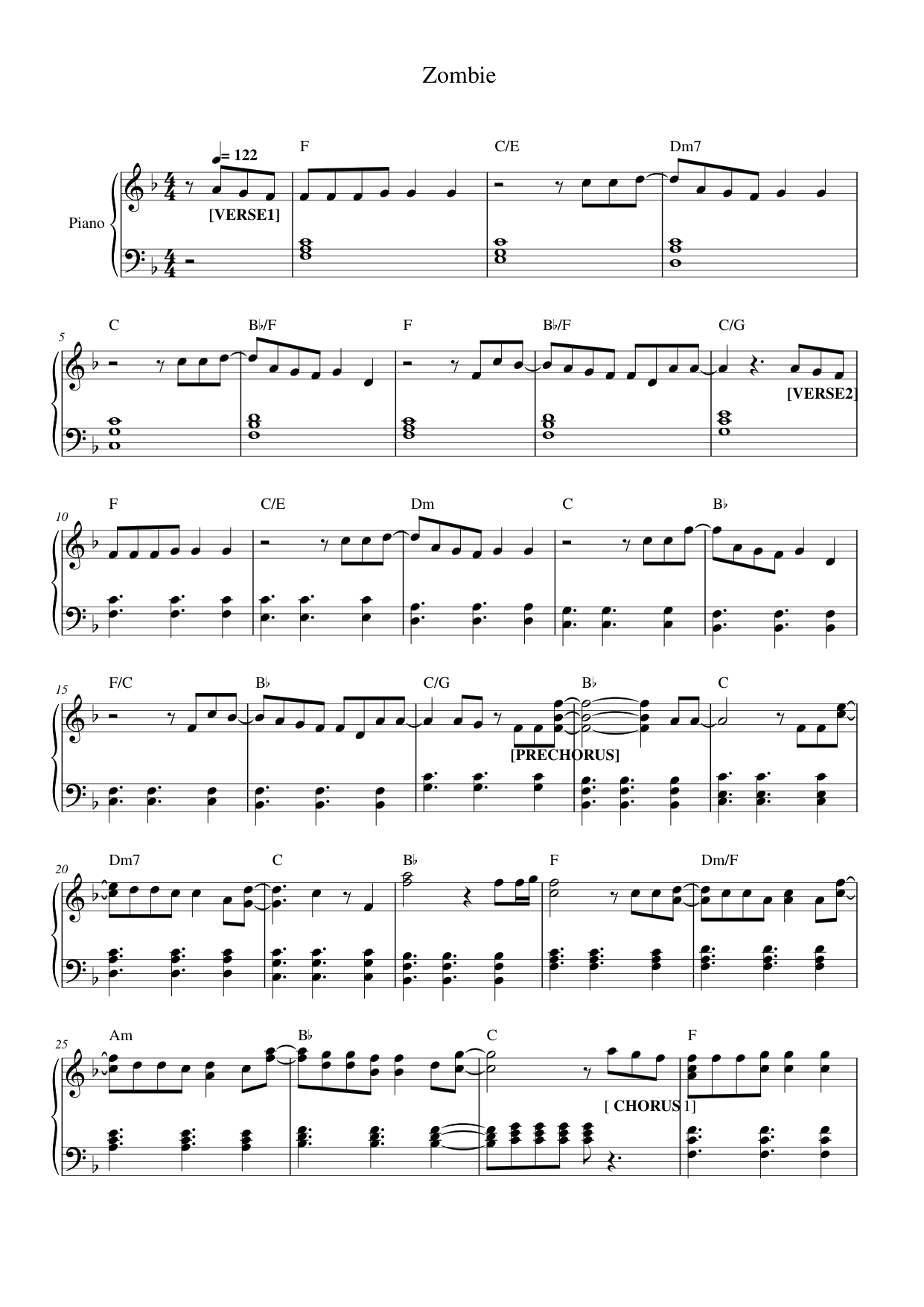 Zombie Piano Sheet Music Page 1 Free PDF